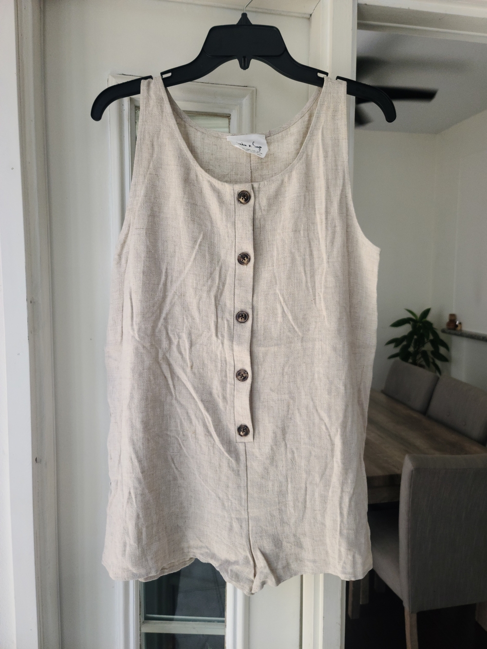 Sadie & Sage Natural Linen Button-Front Tank Romper